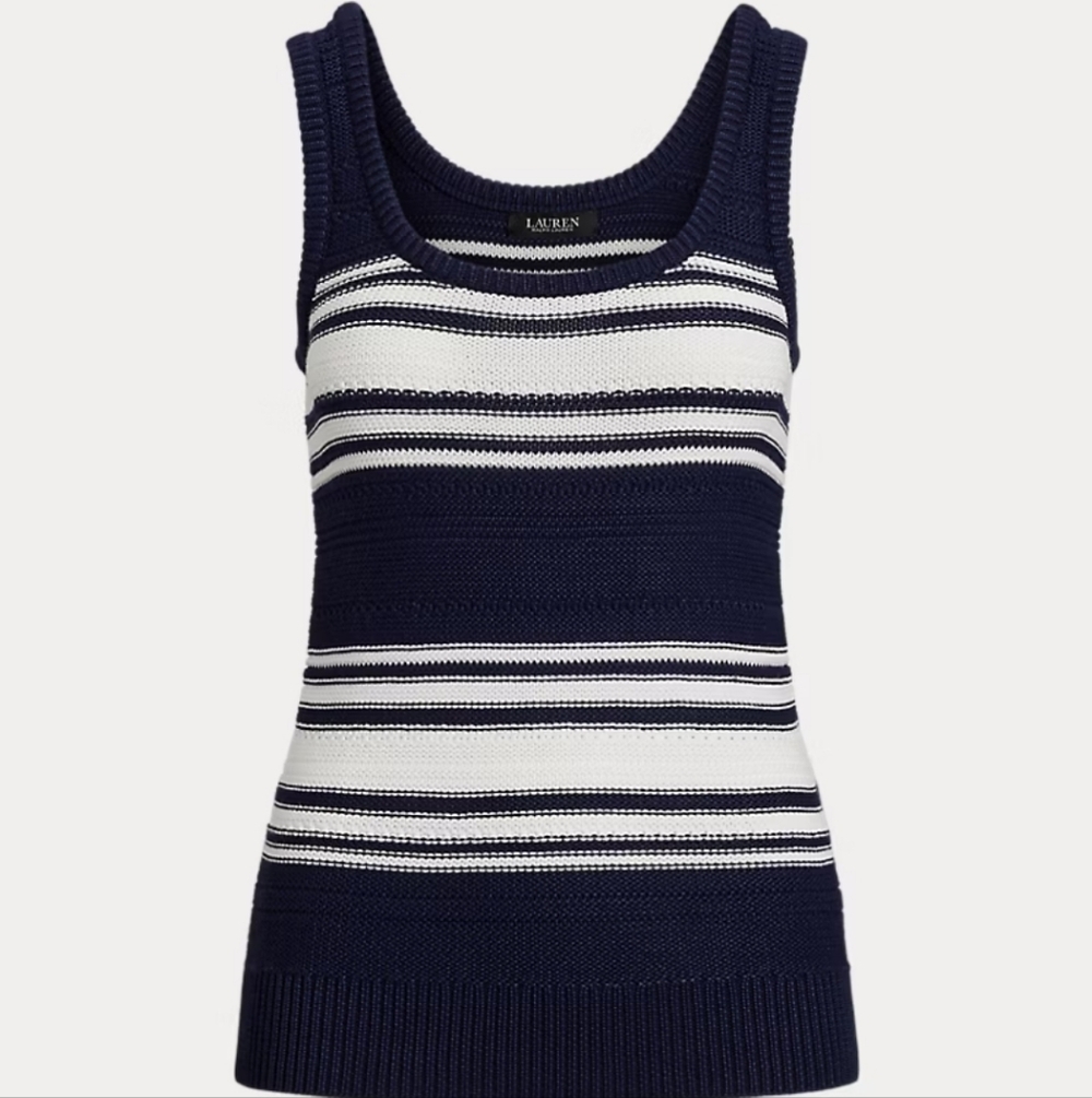 Ralph Lauren Navy and White Striped Cotton-Blend Sweater Tank Top Sz Xl